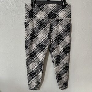 Athleta Salutation Stash Textured Tight Plus Size 1X Black‎ Ivory Plaid Leggings